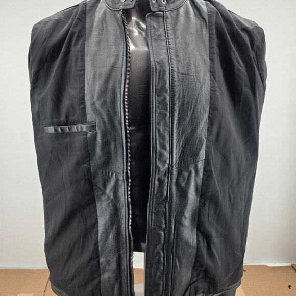 Lucky Brand Black Leather  Biker Jacket Large  Style 7M30808  Cafe Racer - Picture 12 of 14